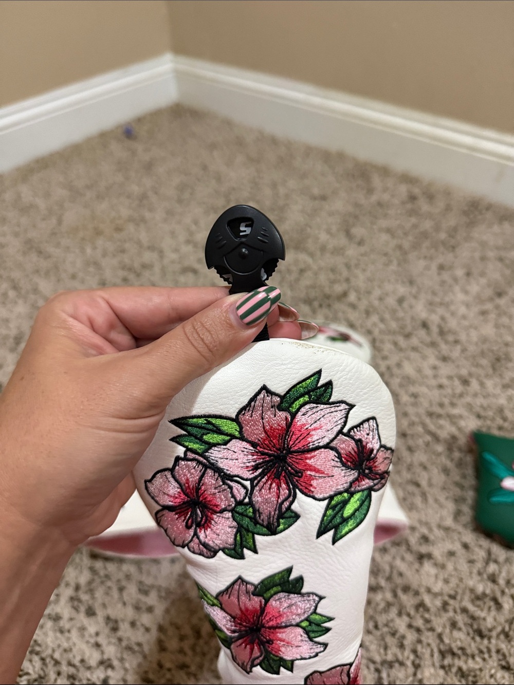 Floral Leather Golf Headcover Set with Pink Azaleas - Picture 5 of 8